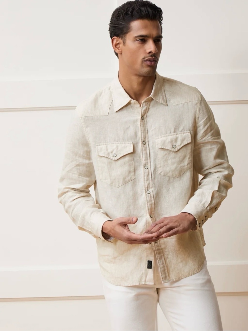 Todd Snyder Linen Western Shirt w/ Pearl Snaps Bin#24